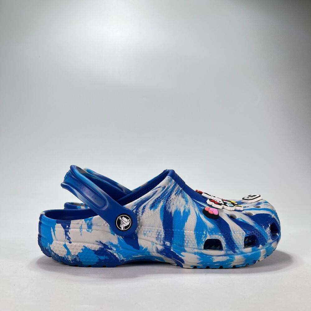 Crocs Blue White Classic Marbled Clogs Marble Slip On Shoes Womens Size 9 Mens 7